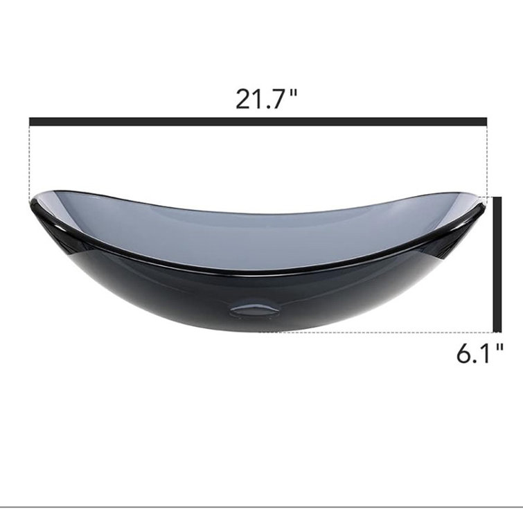 Minoky Bathroom Boat Shape Glass Vessel Sink Basin with Faucet and Pop